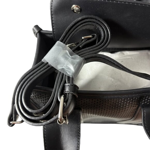 Steve Madden Bwebber Perforated Crossbody Satchel Bag in Black Edgy Everyday - Picture 7 of 11